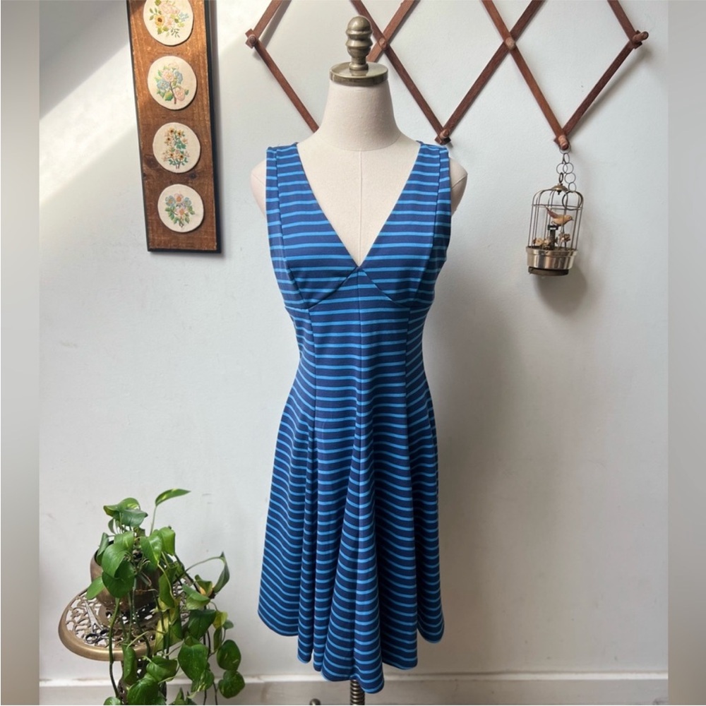 Peter Som for Design Nation Striped Fit and Flare Sleeveless Blue Dress size 6